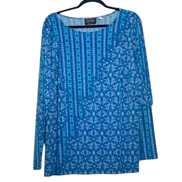 Bob Mackie Blue Graphic Relaxed Blouse – Stylish Vintage-Inspired Women’s Top 1X - Picture 9 of 10